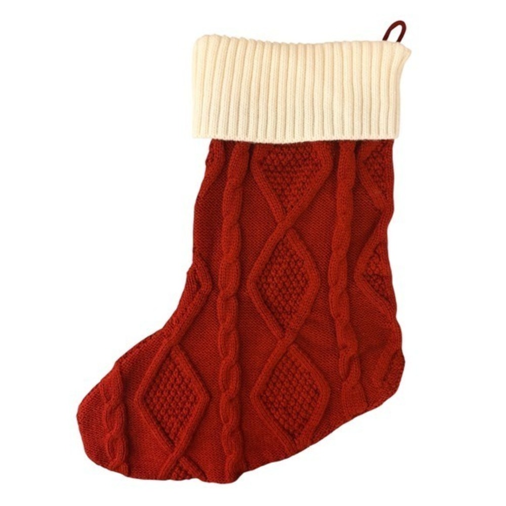 NEW Red & Cream Cable Knit Monogram "B"Christmas Stocking Holiday Decor - Picture 4 of 4